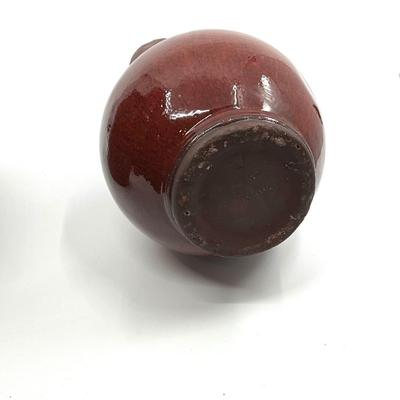 D730 Pair of Vintage Red Glaze Pottery Vases