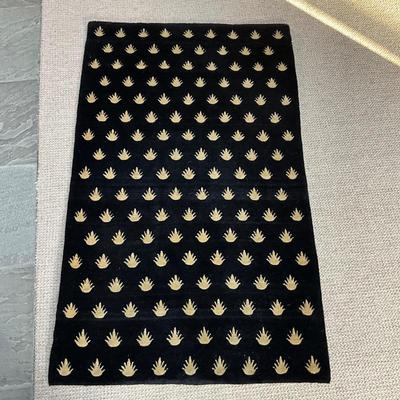 D732 Vintage Odegard Wool Black and Gold Belak Rug