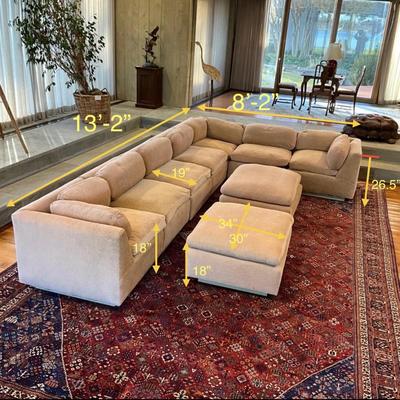 LR736 Large Mid Century Off White Down filled Sectional Sofa