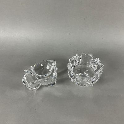 D745 Pair of Orrefors Crystal Signed Bowls and Bird Paperweight