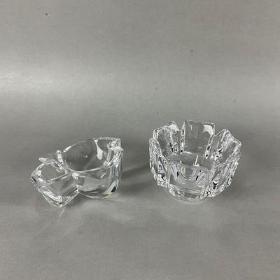 D745 Pair of Orrefors Crystal Signed Bowls and Bird Paperweight