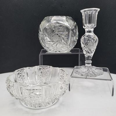 Decorative Cut Crystal Trio Candlestick Holder & Bowls