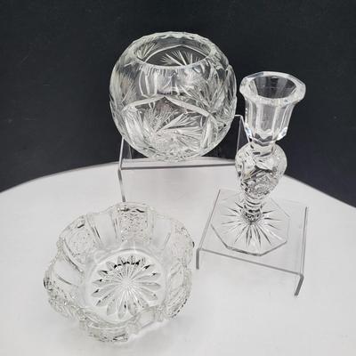 Decorative Cut Crystal Trio Candlestick Holder & Bowls