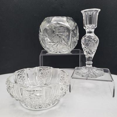 Decorative Cut Crystal Trio Candlestick Holder & Bowls