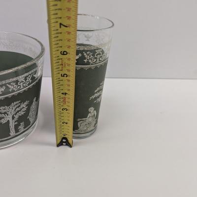 Vintage Jeannette Helenic Green Classic Wedgwood Ice Bucket & Glasses