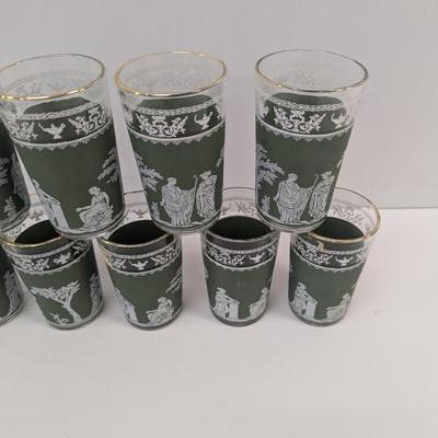 12 - 4" Tall Vintage Jeannette Helenic Green Classic Wedgwood Glasses