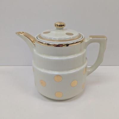 Vintage Hall's Superior Quality Kitchenware Yellow & Gold Trim Teapot