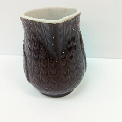 Antique Brown Stoneware Pitcher With Brown Glaze House Relief Pattern