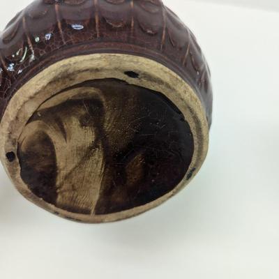 Antique Brown Stoneware Pitcher With Brown Glaze House Relief Pattern