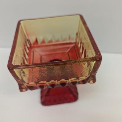 Jeanette Glass Amber Wedding Jar Cover Candy Dish Pedestal