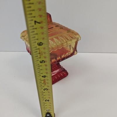 Jeanette Glass Amber Wedding Jar Cover Candy Dish Pedestal