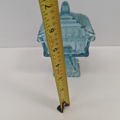 Jeanette Glass Aqua Blue Wedding Jar Cover Candy Dish Pedestal