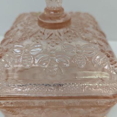 Vintage Indiana Glass Tiara Exclusive Square Footed Glass Honey Bee Hives With Lid