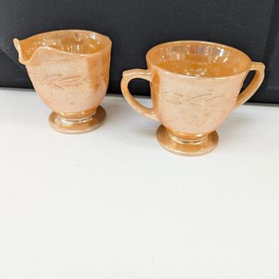 Fire King Peach Lusterware Creamer & Sugar Bowls