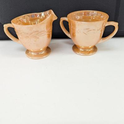 Fire King Peach Lusterware Creamer & Sugar Bowls