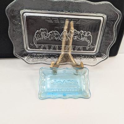Tiara Glass White 11" & Blue 7" Lord's Supper Trays