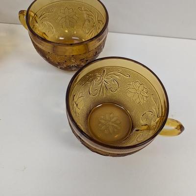 Indian Glass Tiara Sandwich Amber Cups