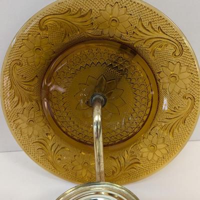 Indian Glass Tiara Sandwich Amber Candy Dish & Candle Holder