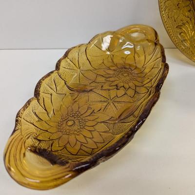 Indian Glass Tiara Sandwich Amber Candy Dish & Candle Holder