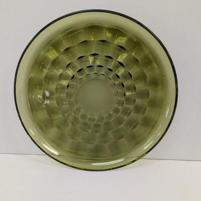 8 - Approx 8 3/4" Indiana Glass Whitehall Olive Avocado Cube Pattern Plates