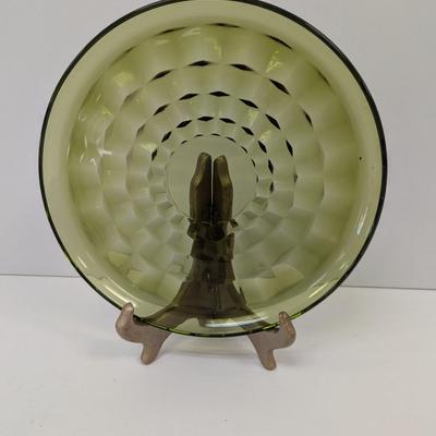 8 - Approx 8 3/4" Indiana Glass Whitehall Olive Avocado Cube Pattern Plates
