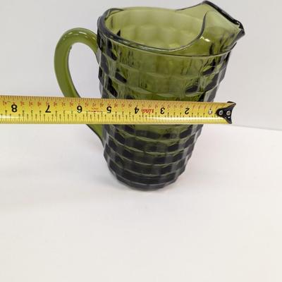 Vintage Indiana Glass Whitehall Olive Avocado Cube Pattern Pitcher Choice 1