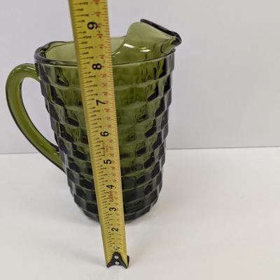 Vintage Indiana Glass Whitehall Olive Avocado Cube Pattern Pitcher Choice 1