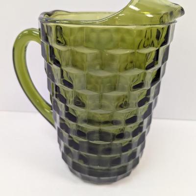 Vintage Indiana Glass Whitehall Olive Avocado Cube Pattern Pitcher Choice 1