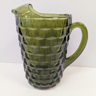 Vintage Indiana Glass Whitehall Olive Avocado Cube Pattern Pitcher Choice 1