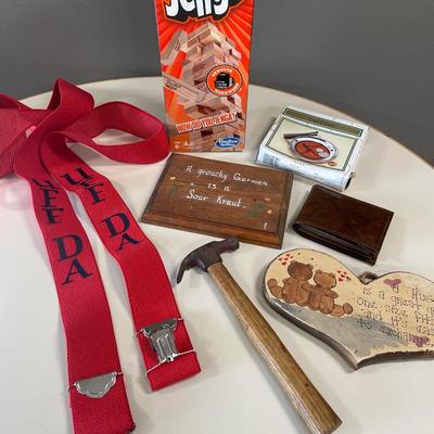 Hand made decor, suspenders and more