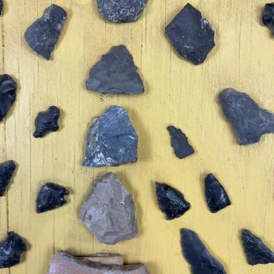 Arrow Heads Pottery Chards & Animal Teeth 