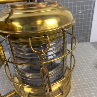 Glass & Brass Ships Light FRESNO Lense, Electrified, Manufactured By PERKO 