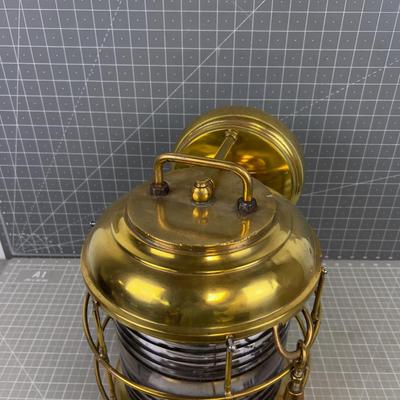 Glass & Brass Ships Light FRESNO Lense, Electrified, Manufactured By PERKO 