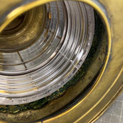 Glass & Brass Ships Light FRESNO Lense, Electrified, Manufactured By PERKO 