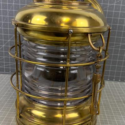 Glass & Brass Ships Light FRESNO Lense, Electrified, Manufactured By PERKO 
