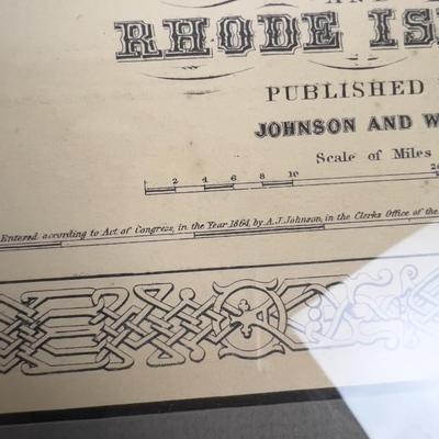 Framed Antique Map of Mass, Rhode Island, Connecticut Date 1864 Super Cool! Framed