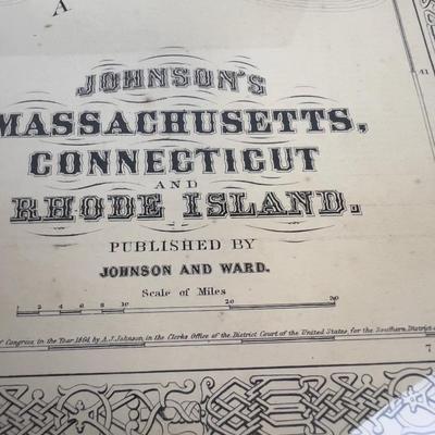 Framed Antique Map of Mass, Rhode Island, Connecticut Date 1864 Super Cool! Framed