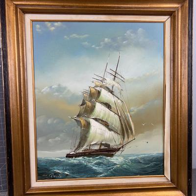 The SHIP by ? Unintelligible Signature. Nice Painting Oil on Canvas
