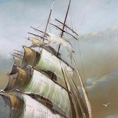 The SHIP by ? Unintelligible Signature. Nice Painting Oil on Canvas