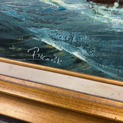 The SHIP by ? Unintelligible Signature. Nice Painting Oil on Canvas