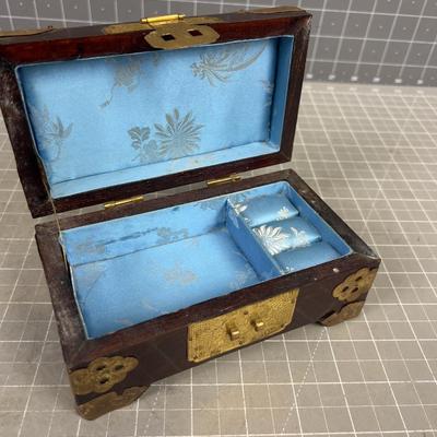 Rosewood Brass and Jade Jewelry Box 