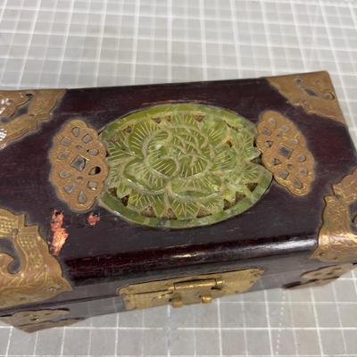 Rosewood Brass and Jade Jewelry Box 