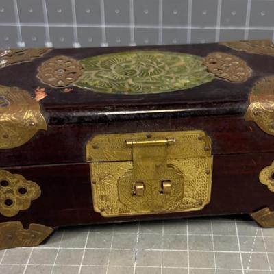 Rosewood Brass and Jade Jewelry Box 