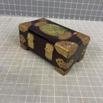 Rosewood Brass and Jade Jewelry Box 