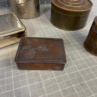 Collection of (5) Metal, Brass and Copper Items, Boxes and Flask 