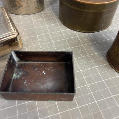 Collection of (5) Metal, Brass and Copper Items, Boxes and Flask 