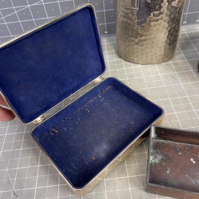 Collection of (5) Metal, Brass and Copper Items, Boxes and Flask 