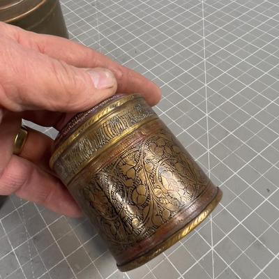Collection of (5) Metal, Brass and Copper Items, Boxes and Flask 