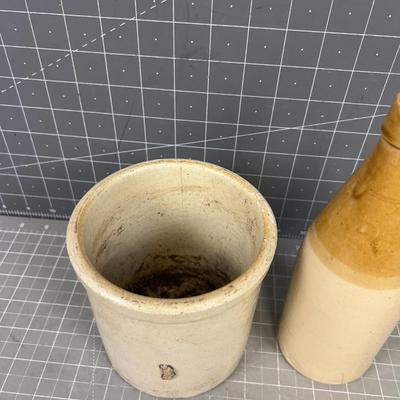 Small Stone Ware Crock and Bottle 