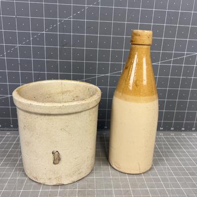 Small Stone Ware Crock and Bottle 